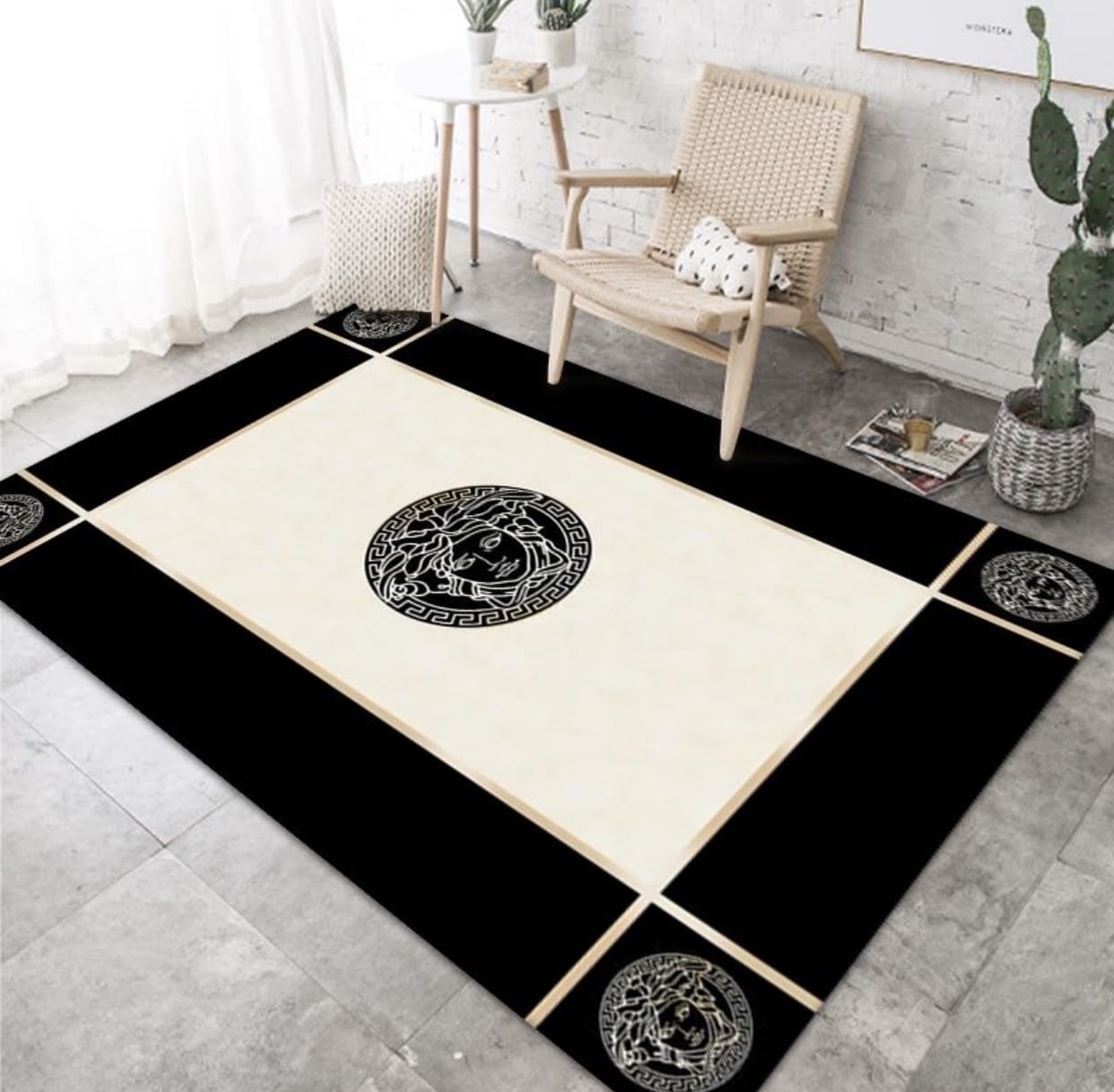Medallion Area Rug - Cream and Black - Design 07