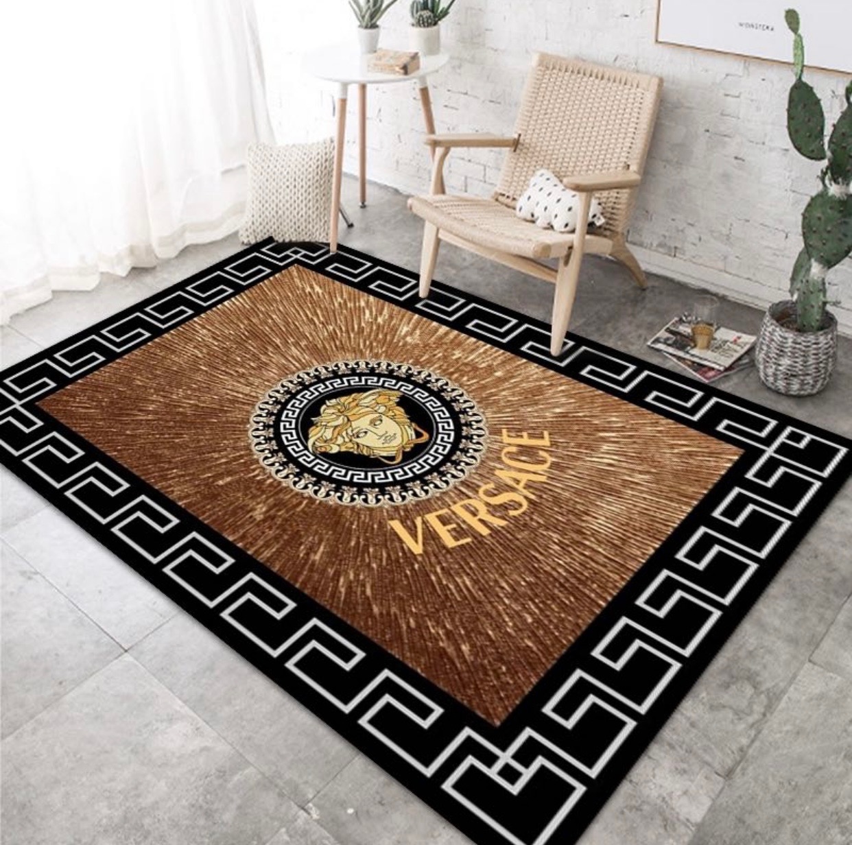 Sunburst Medallion Area Rug - Bronze and Black - Design 10