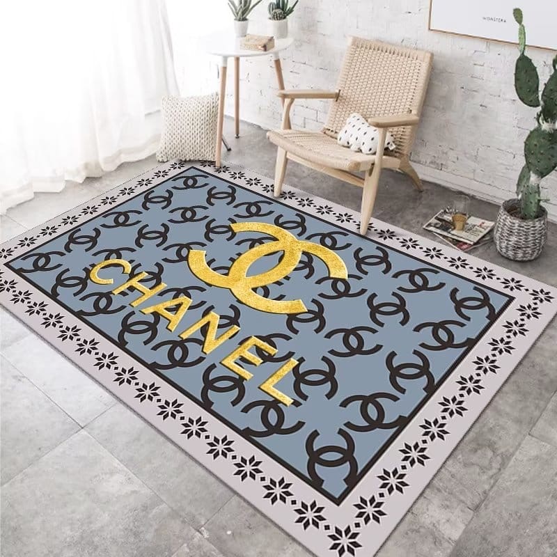 Patterned Area Rug - Blue Grey and Gold - Design 02