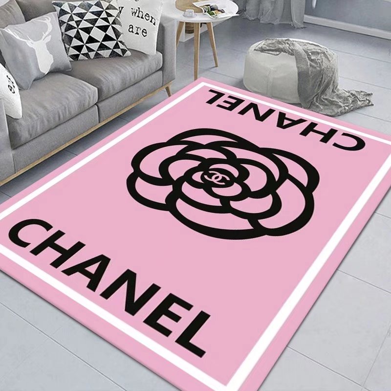 Floral Graphic Area Rug - Pink and Black - Design 09