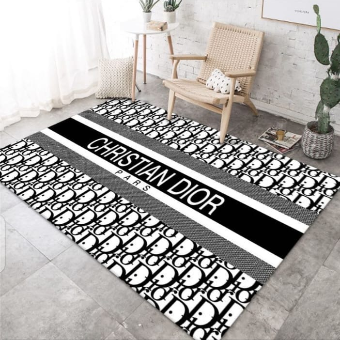 Monochrome Patterned Area Rug - Black and White - Design 08