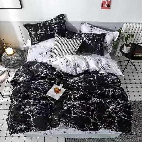 DEALS FOR LESS- King Size Bedsheet, 6 piece Duvet Cover Bedding Set, Black Marble Design