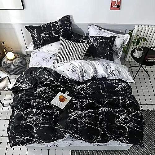 busdeals Duvet Cover Bedding Set - 6 Pieces (Black Marble Design, Double Size)
