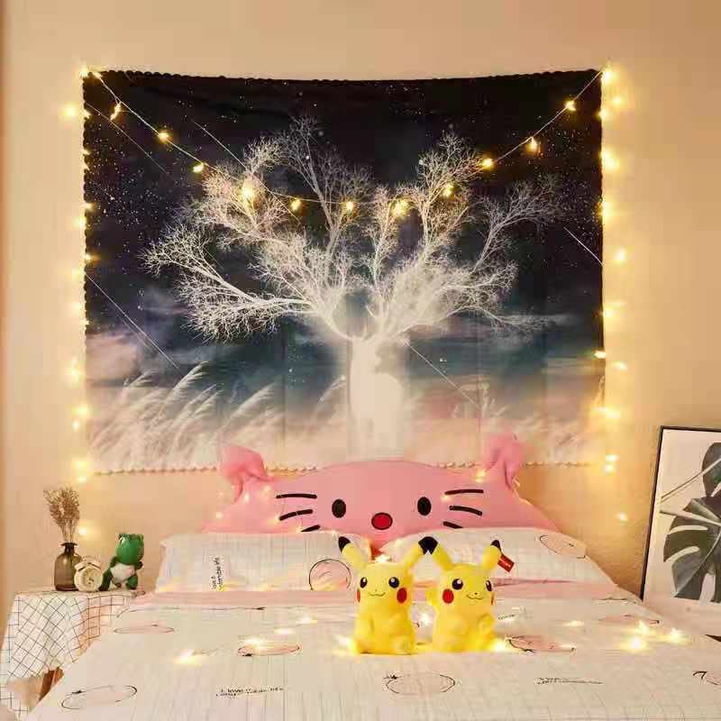 Golden Home Aesthetic Room Décor Tapestry Wall Hanging Tapestries Beach Towel Bedroom Living Room Dorm Decor(with light) (25)