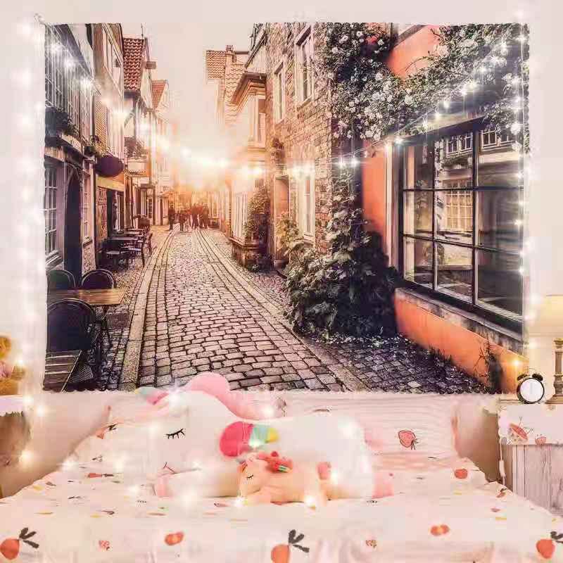 Golden Home Aesthetic Room Décor Tapestry Wall Hanging Tapestries Beach Towel Bedroom Living Room Dorm Decor(with light) (4)