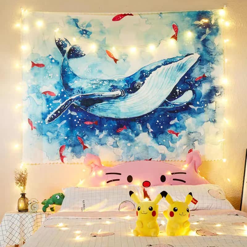 Golden Home Aesthetic Room Décor Tapestry Wall Hanging Tapestries Beach Towel Bedroom Living Room Dorm Decor(with light) (1)