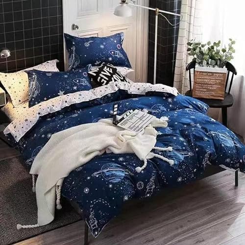 GOLDEN HOME 6-Pece King Size Cotton Duvet Cover Set, Microfibre Super Soft Cotton, Includes 1xDuvet Cover 220x240cm,1×Fitted Sheet 200x200+30 cm,4xPillow cases 50x75 cm (King Size, 023)