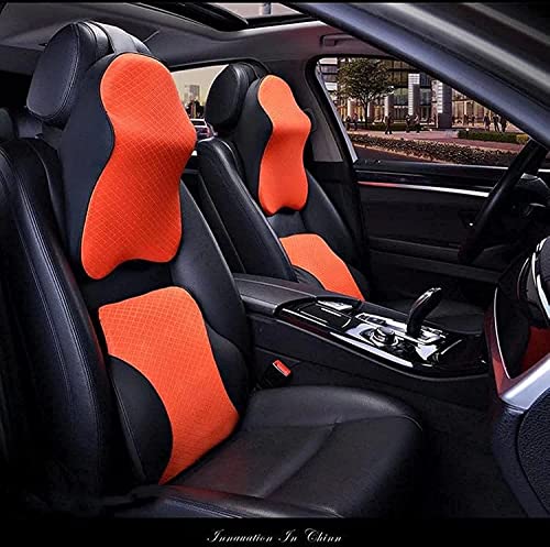 GOLDEN HOME Lumbar Support Back Cushion Headrest Set Neck Pillow Kit with Memory Foam Gel Comfortable Relieve Back Sciatica Tailbone Pain for Car Office Chair Home (Orange)