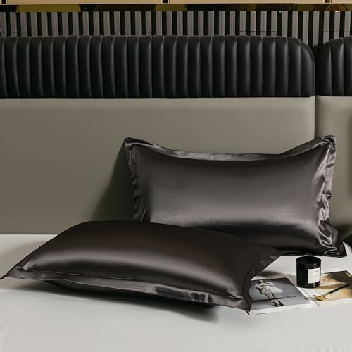 Golden Home Luxurious Mulberry Silk Pillowcase for Restful Beauty Sleep - Hypoallergenic & Smooth Satin Finish- Standard Size 50x75cm, 2pc (Standard, Brown)