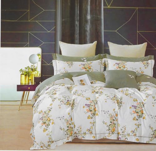 Golden Home Floral Cotton Duvet Cover Set, King Size 220x240cm, White with Multicolour Pattern, 6 Pieces