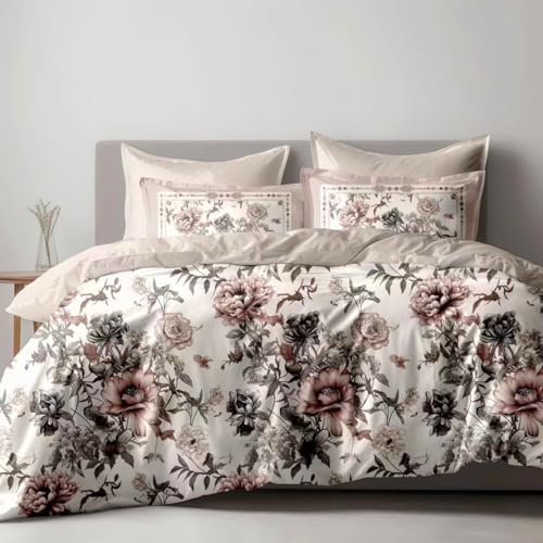GOLDEN HOME Floral Cotton Duvet Cover Set, King Size 220x240cm, 6-Piece with 4 Pillowcases, Sage Green Botanical Pattern