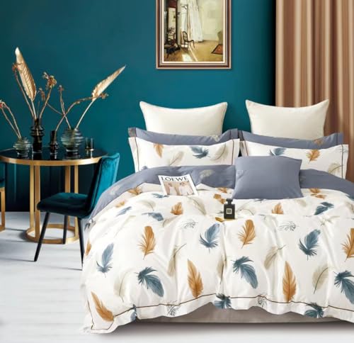 GOLDEN HOME King Size Duvet Cover Set, 100% Cotton Sateen, 220x240cm, 6-Piece Floral Pattern with 4 Pillowcases,
