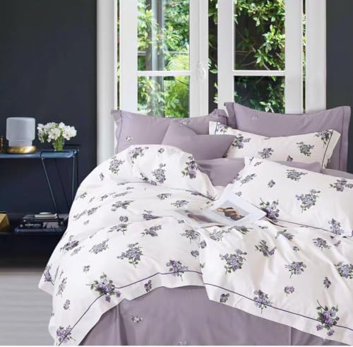 GOLDEN HOME Floral Cotton Duvet Cover Set, King Size 220x240cm, 6-Piece with 4 Pillowcases,