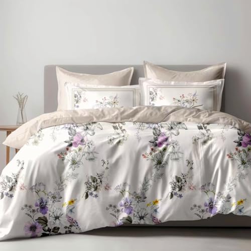 GOLDEN HOME King Size Floral Duvet Cover Set, 100% Cotton, 6-Piece Bedding Set with 220x240cm Duvet Cover, 4 Pillowcases